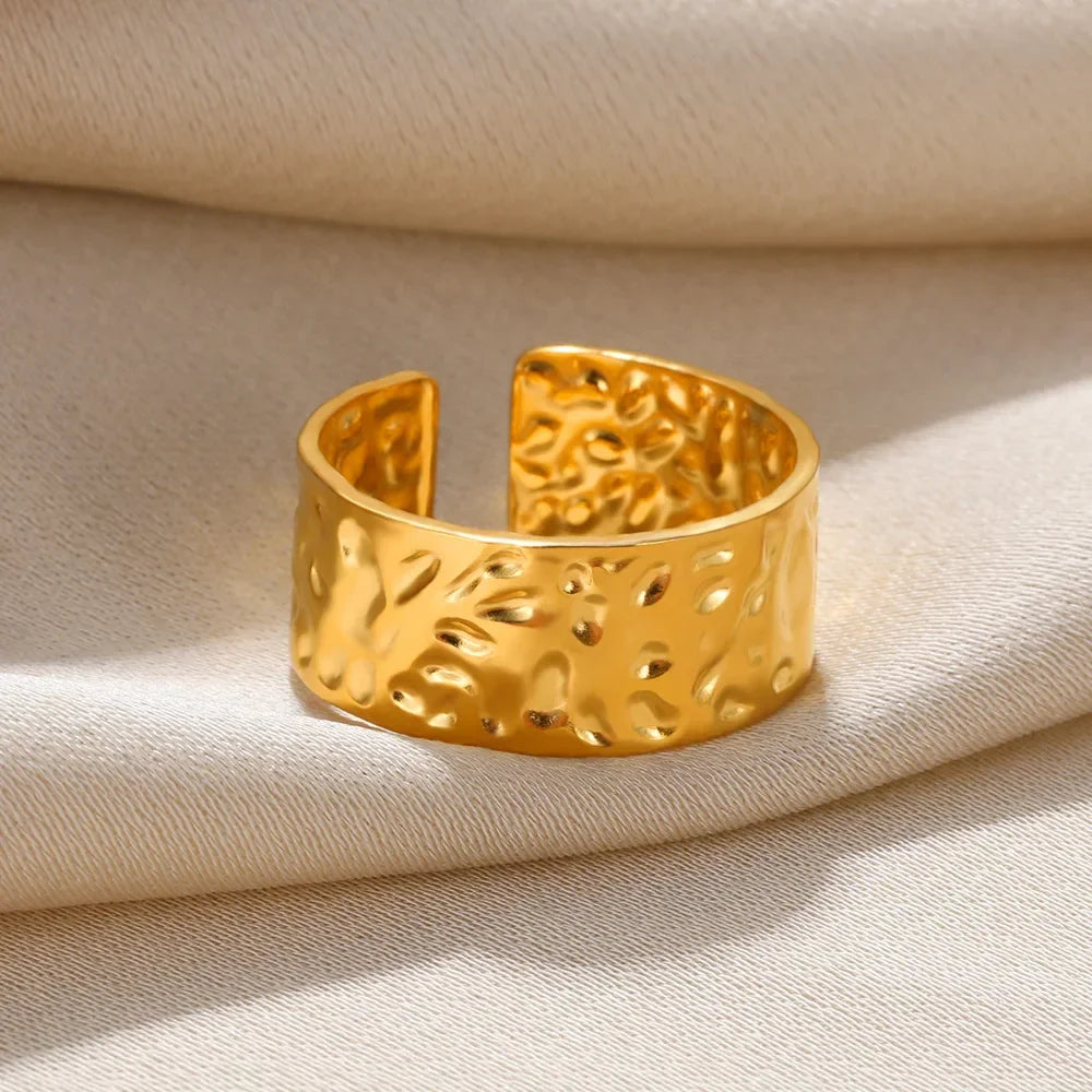 Stainless Steel Heart Wide Ring Adjustable - Palm and Thread