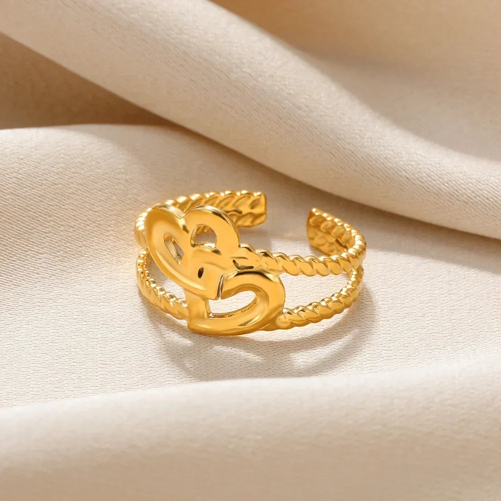Stainless Steel Heart Wide Ring Adjustable - Palm and Thread