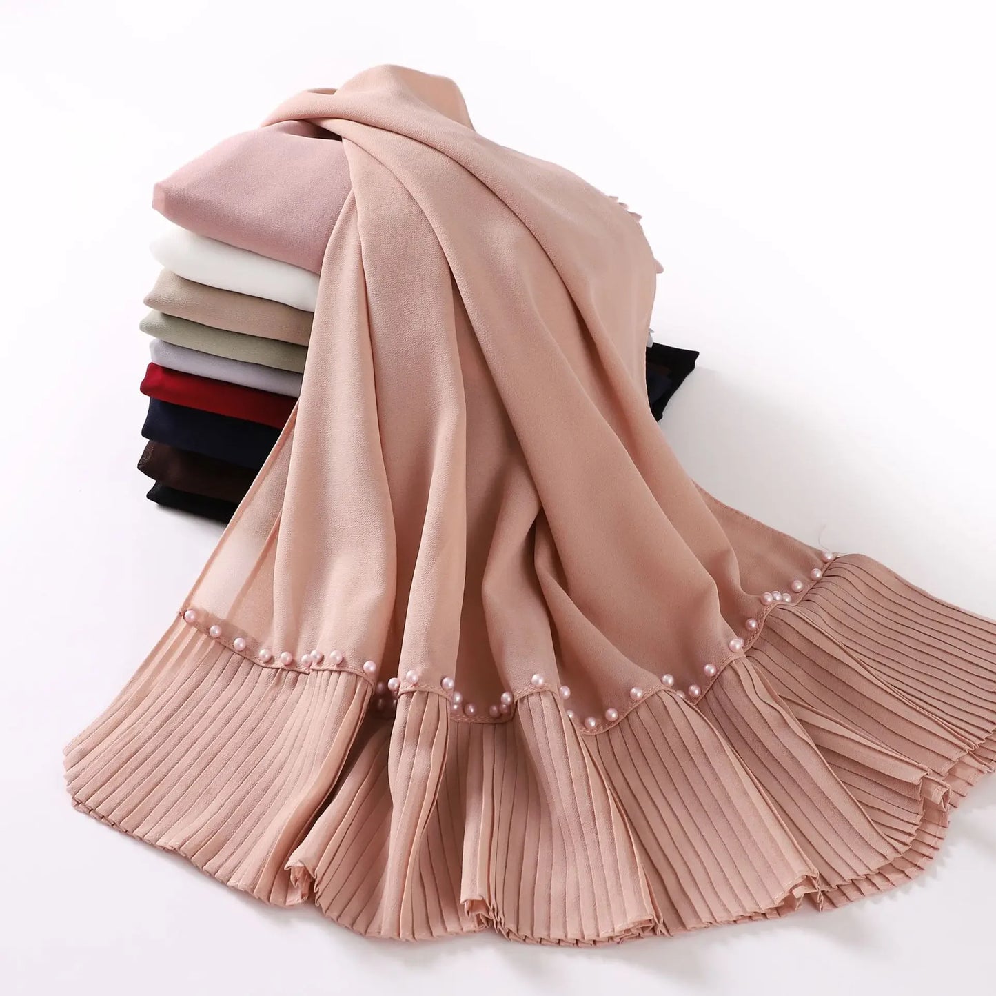Pleated Chiffon Hijab Ladies Shawl - Palm and Thread