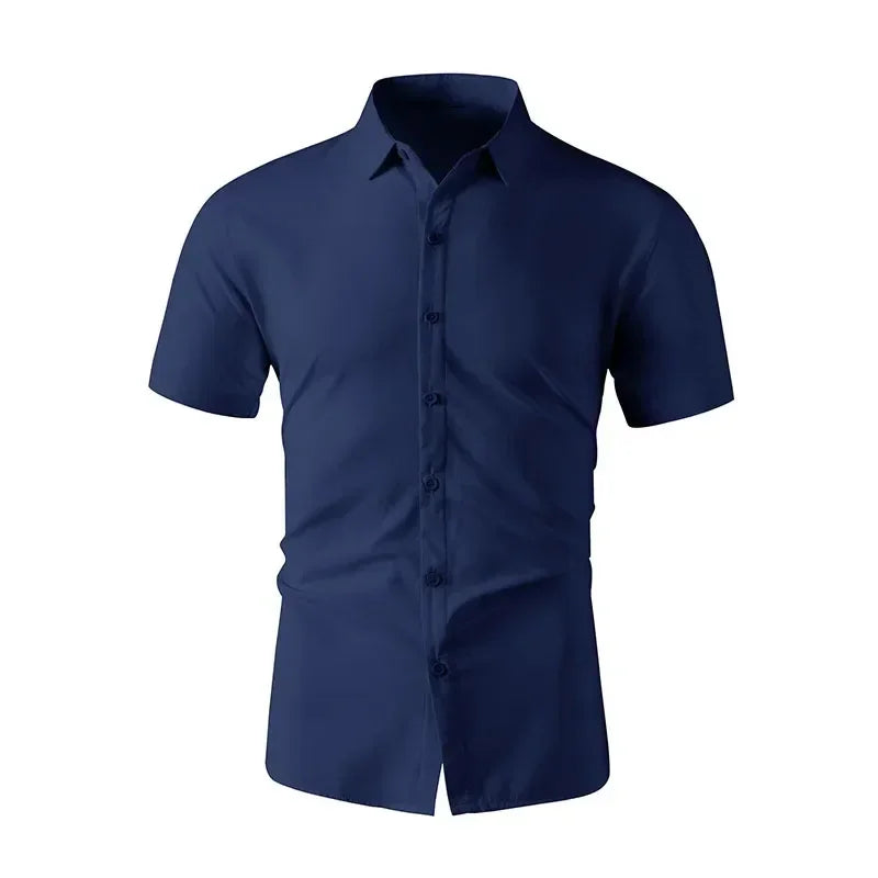 Business Casual Solid Color Short Sleeved Shirt - Palm and Thread