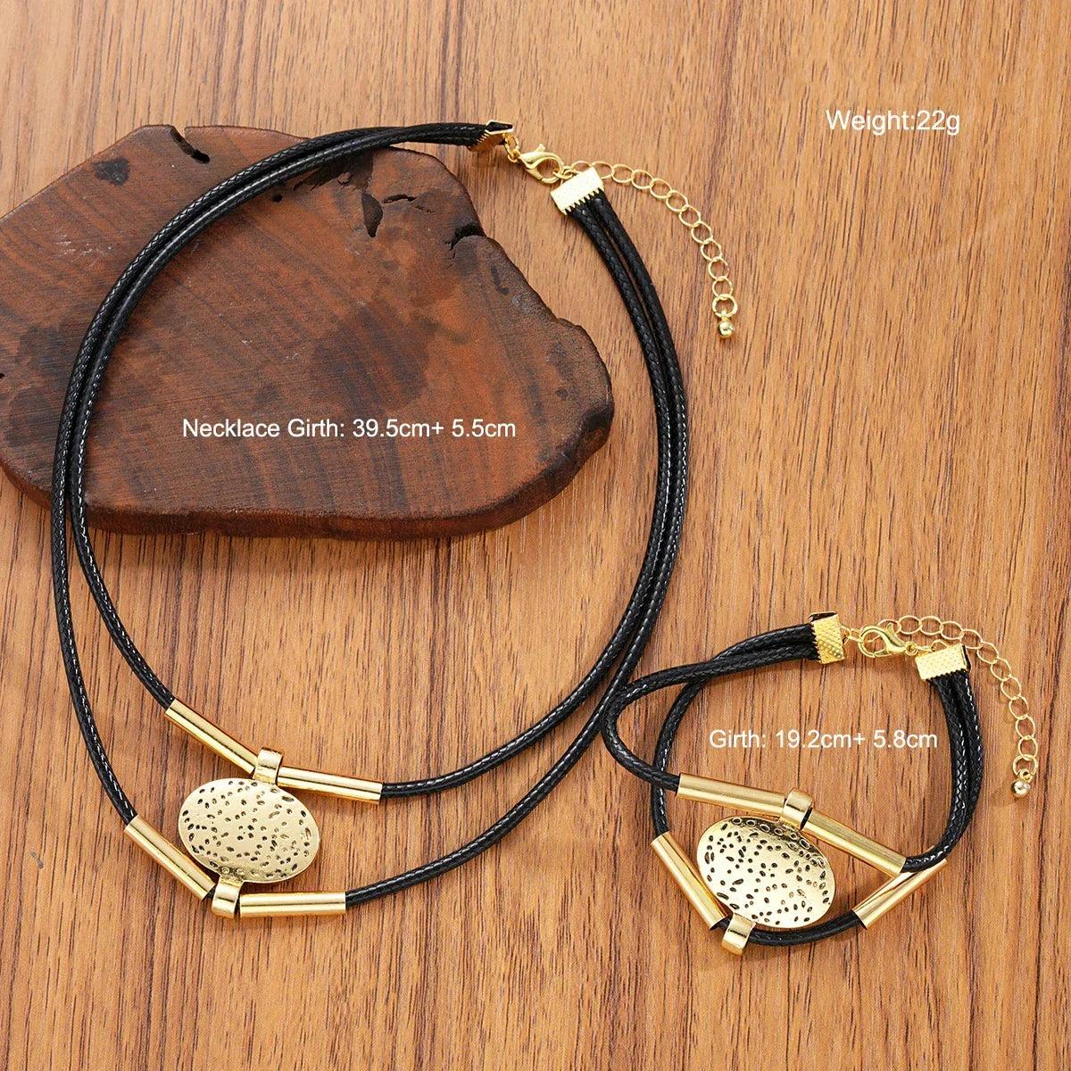 Vintage Oval Faux Leather Necklace Bracelet set - Palm and Thread