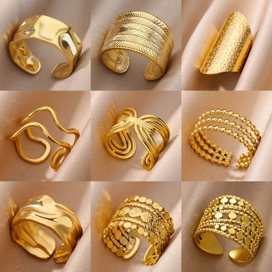 Stainless Steel Chunky Wide Ring - Palm and Thread