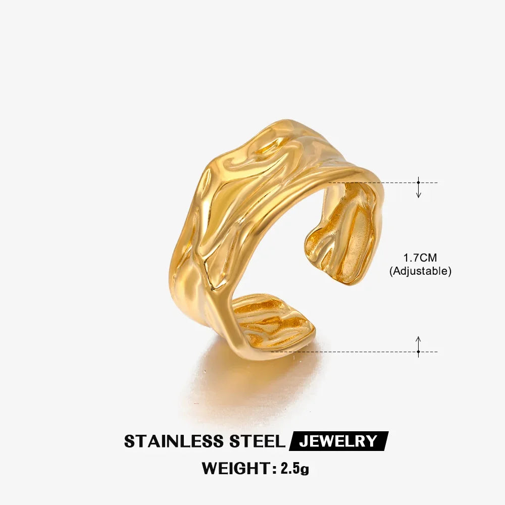 Multiple Styles Stainless Steel Geometric Texture Wide Ring - Palm and Thread