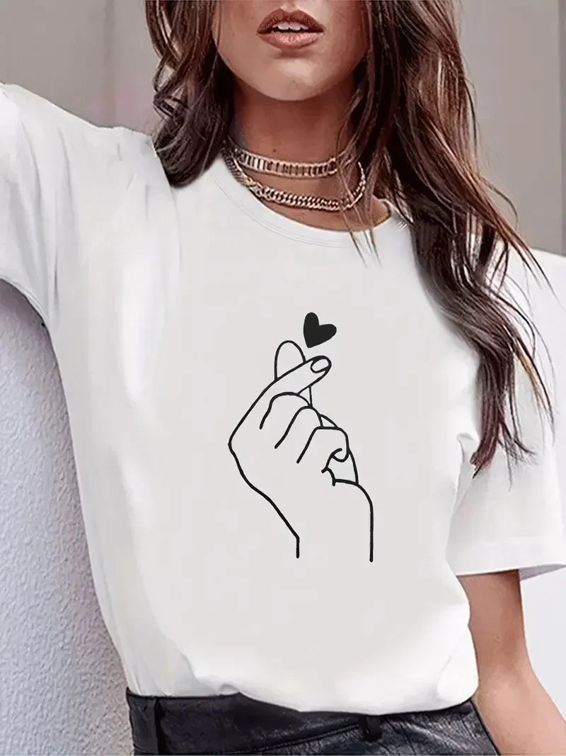 Cute Print Solid Crew Neck T-Shirt - Palm and Thread