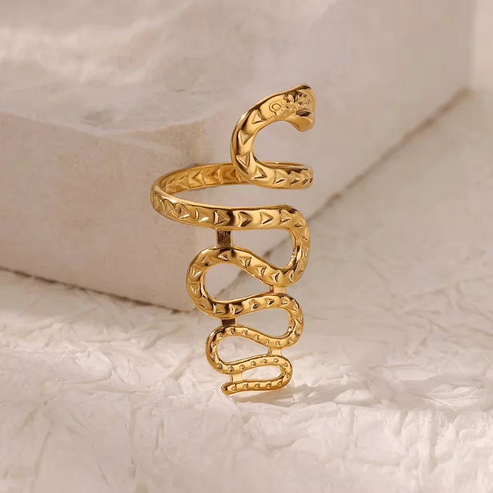 Gold Plated Stainless Steel Snake Ring - Palm and Thread