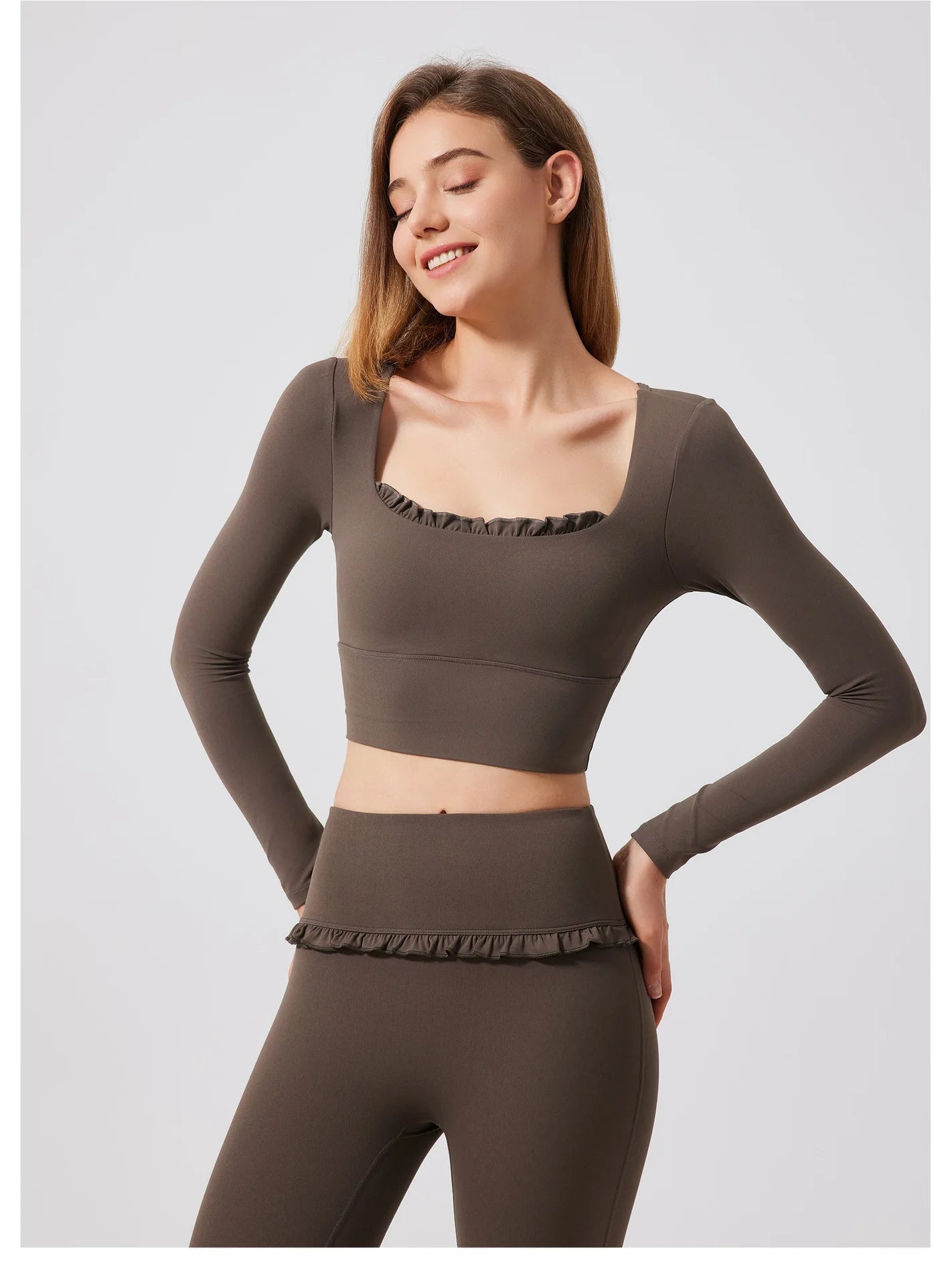 Padded Long Sleeve Crop Top & High Waist Flared Leggings