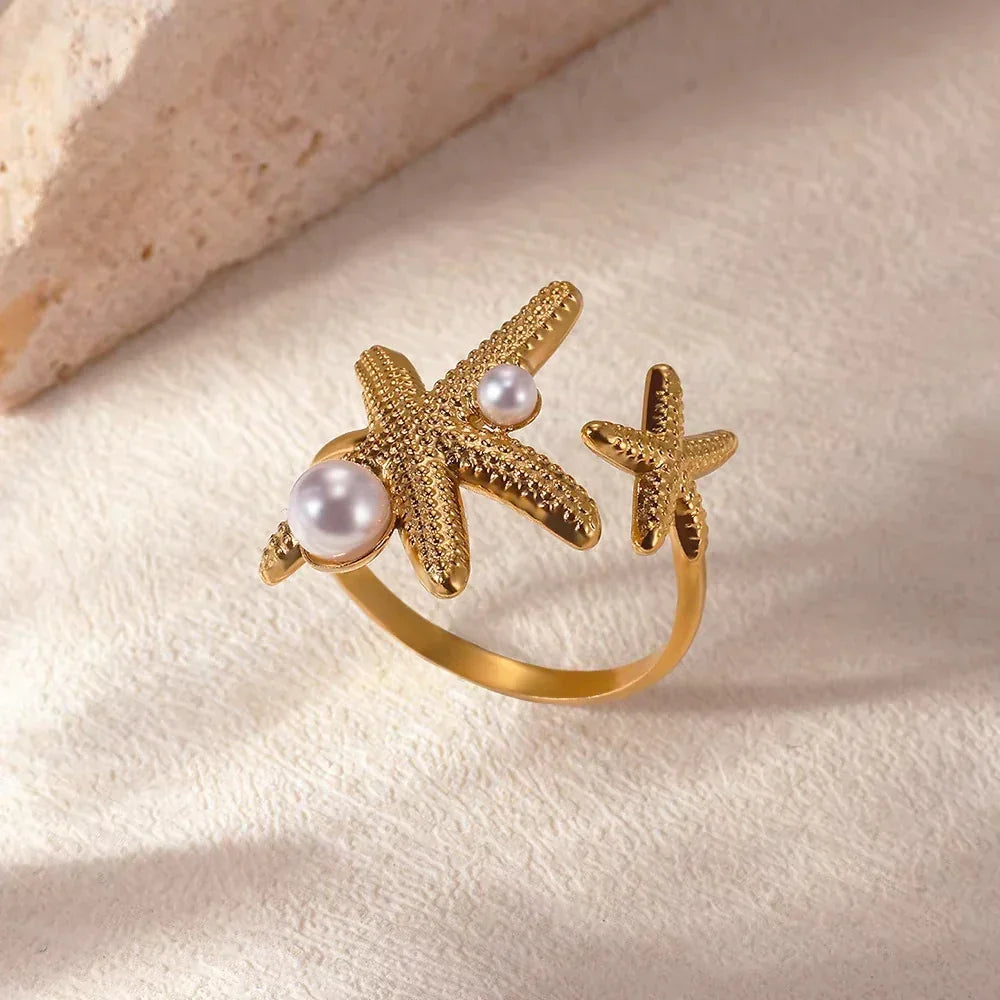 Ocean Starfish Shell Open Ring - Palm and Thread