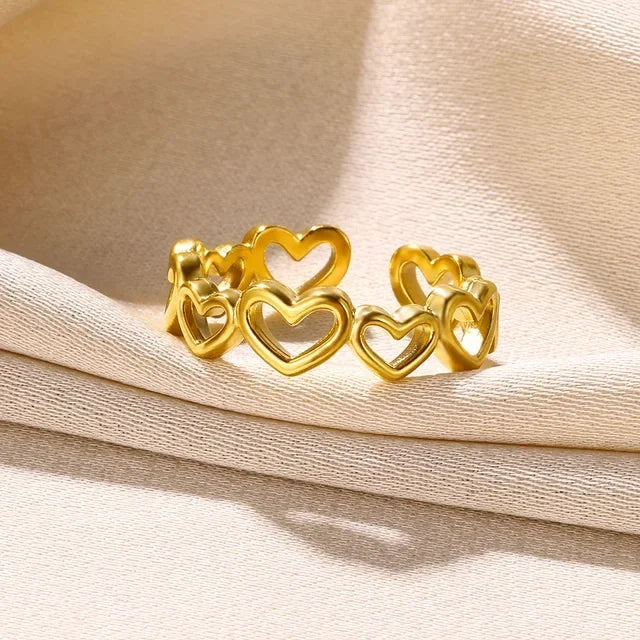 Stainless Steel Heart Wide Ring Adjustable - Palm and Thread