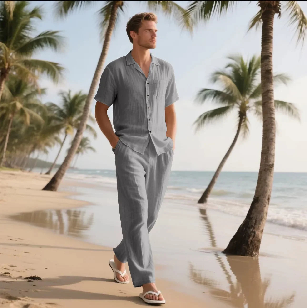 Beach linen shirt + long pant sET - Palm and Thread