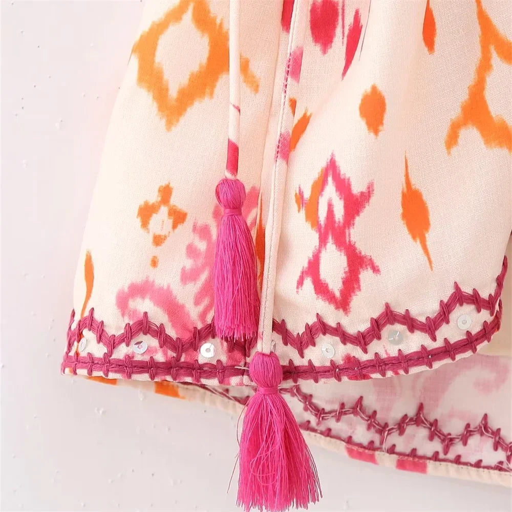 Versatile Embroidery Beaded Print Top - Palm and Thread
