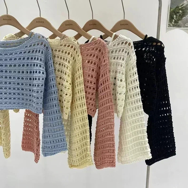 Long Sleeve Crochet Knit Top - Palm and Thread