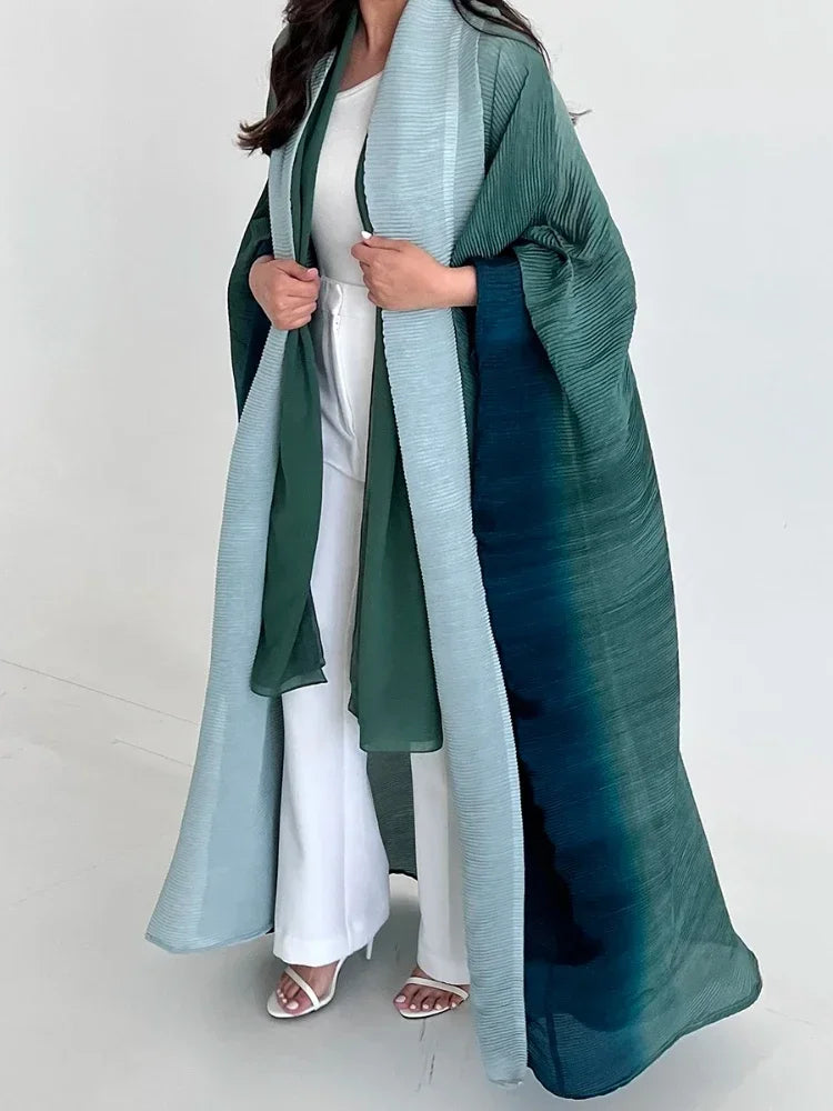 Bat Sleeve Pleated Gradient Cardigan Trench Coat Abaya - Palm and Thread