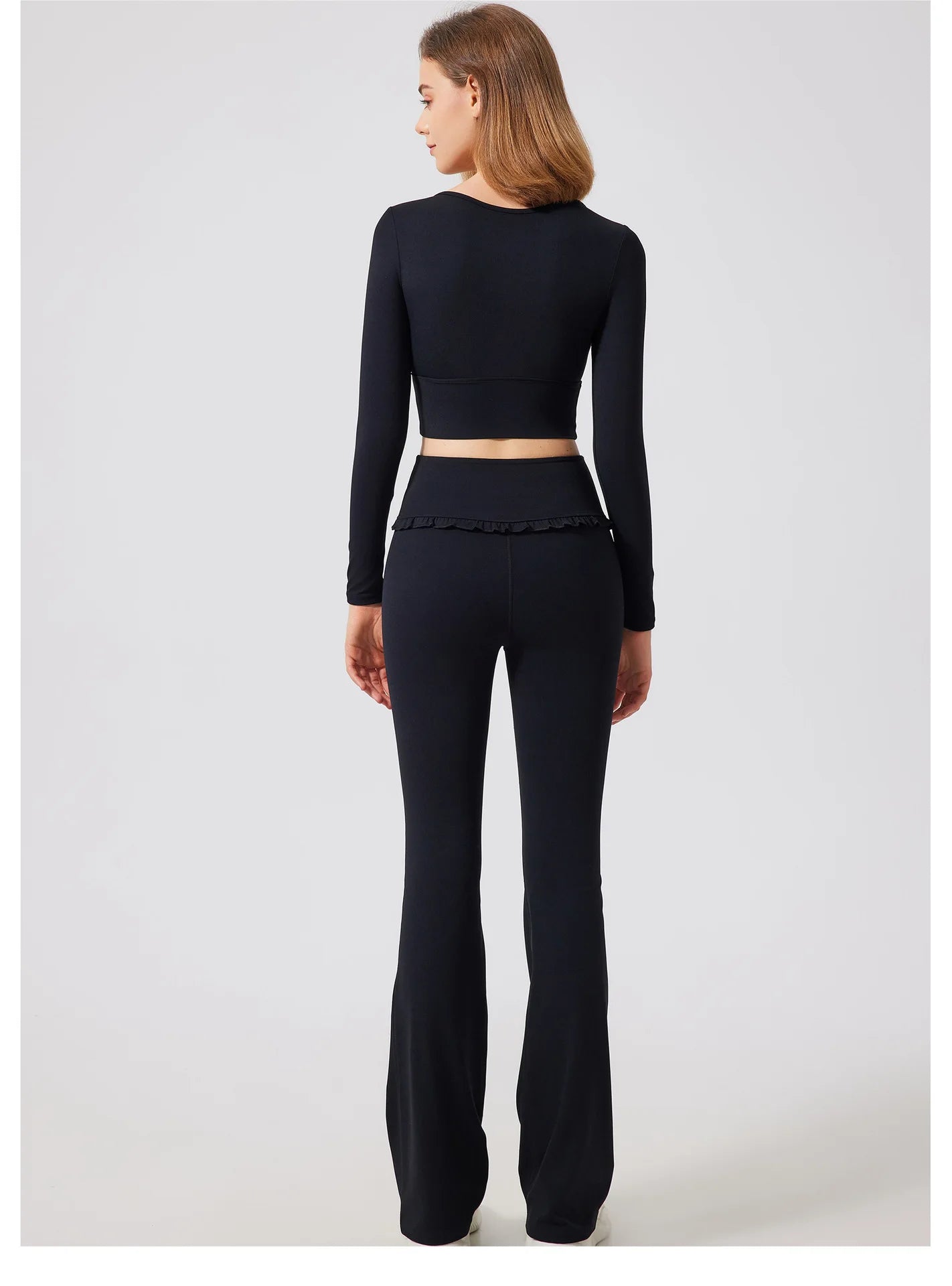 Padded Long Sleeve Crop Top & High Waist Flared Leggings