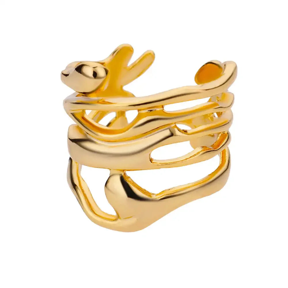 White Zircon Flower Leaf Shape Stainless Steel Ring - Palm and Thread