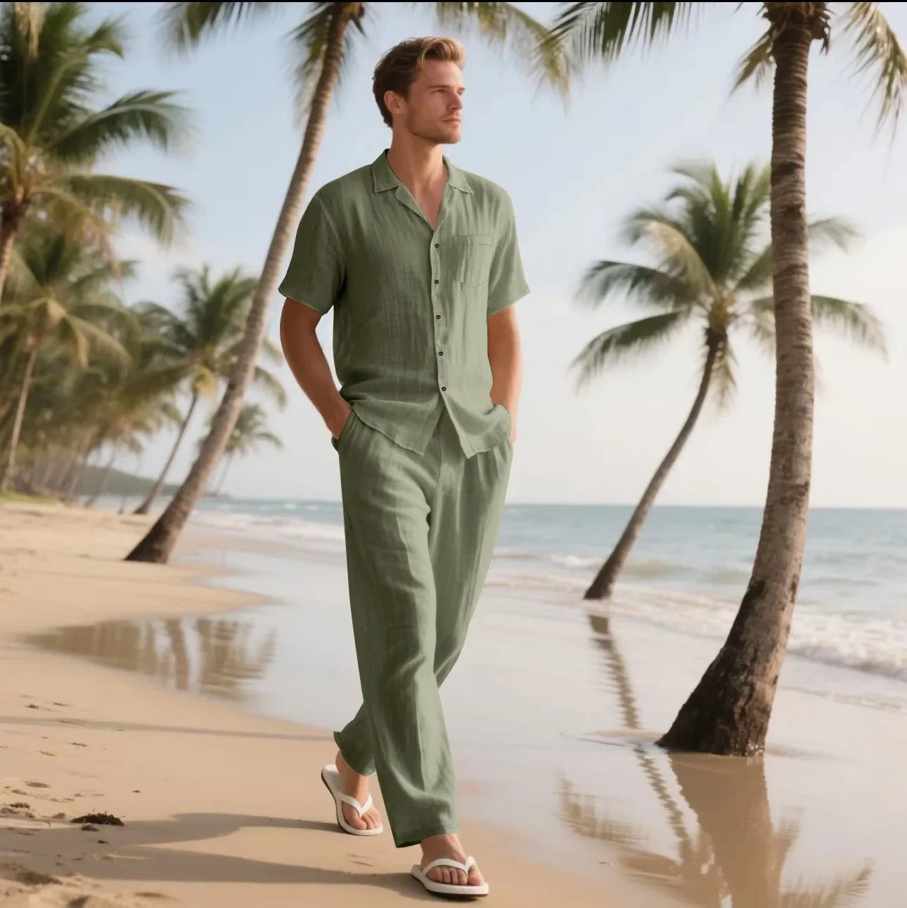 Beach linen shirt + long pant sET - Palm and Thread