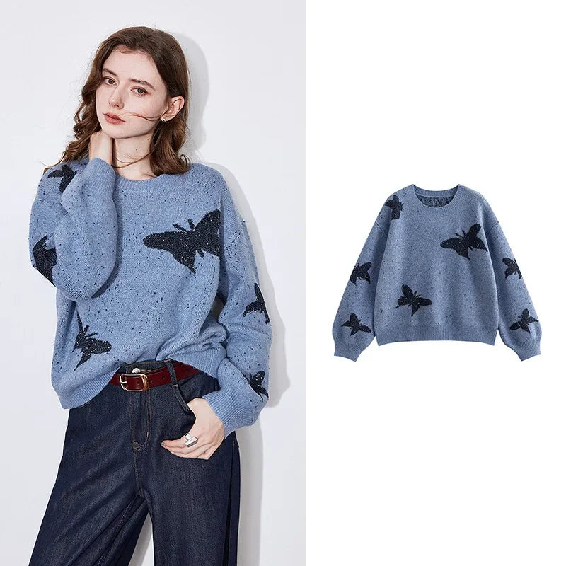 New Jacquard Butterfly Bead Pullover Top - Palm and Thread