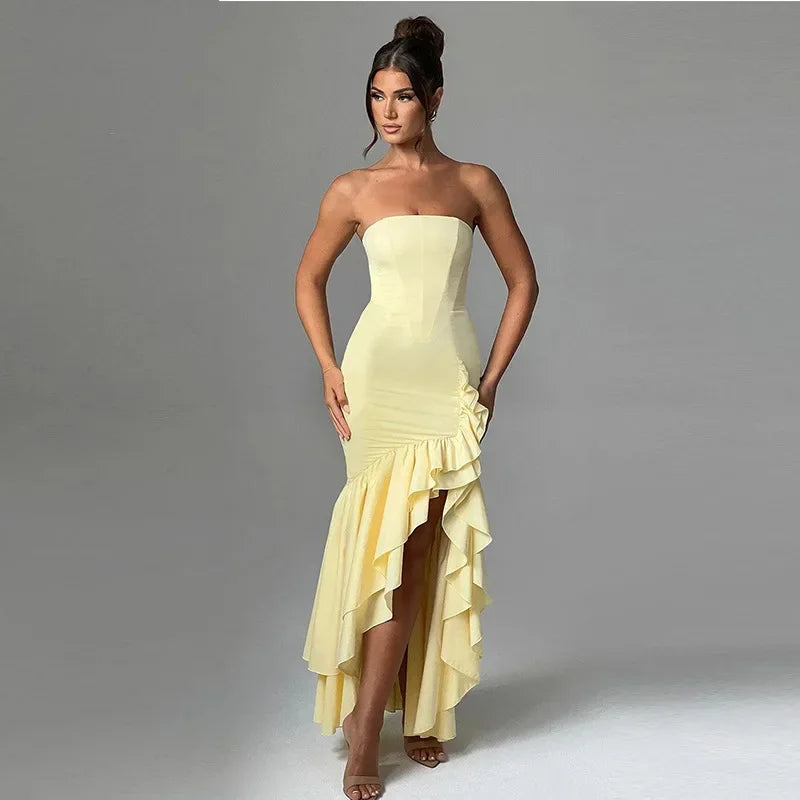 Sexy Strapless Slim Fit Slit Dress