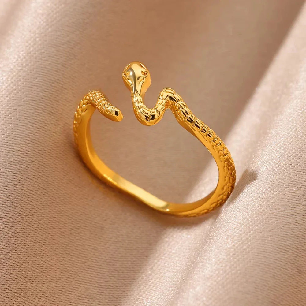 Gold Plated Stainless Steel Snake Ring - Palm and Thread