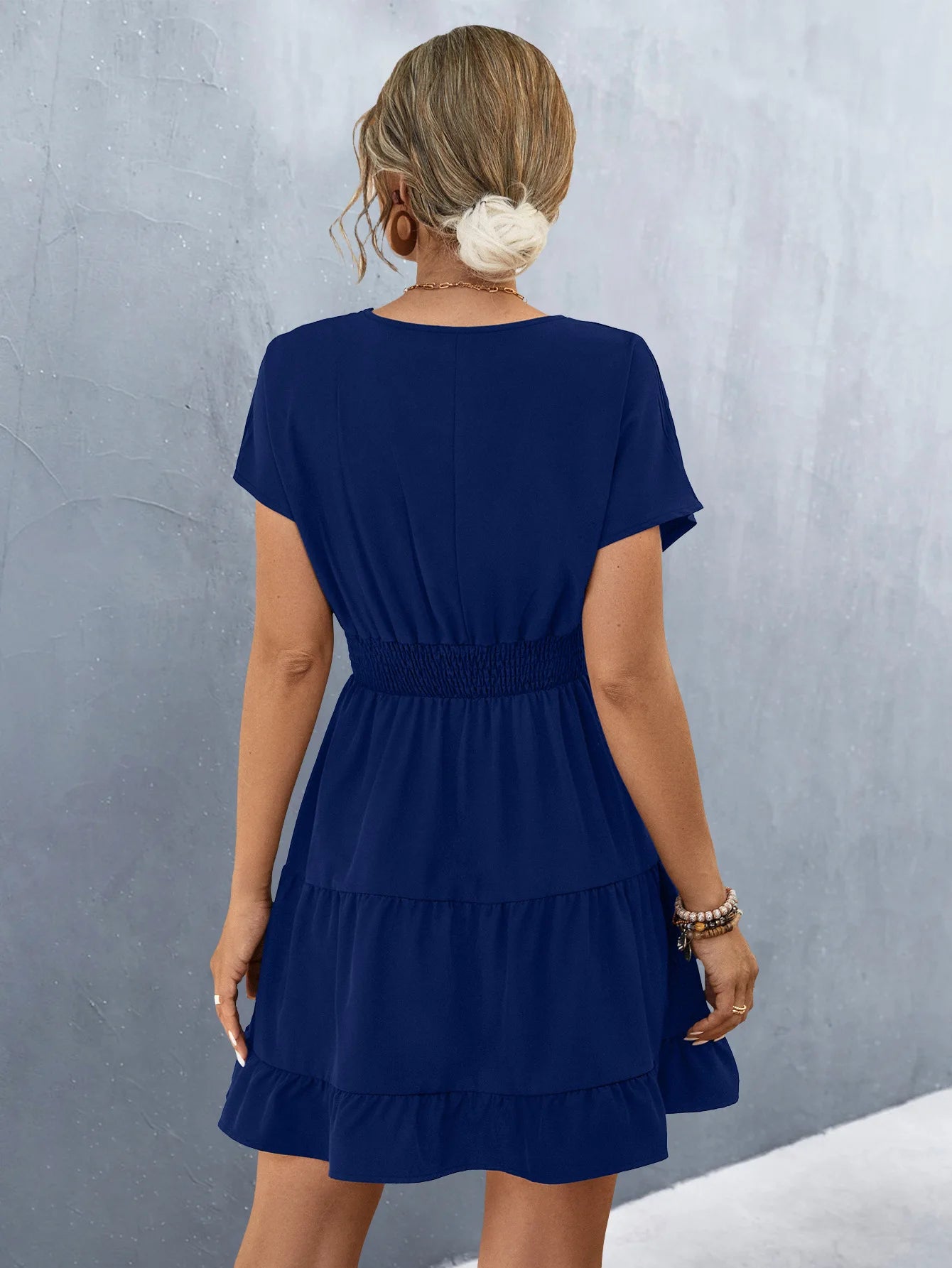 Elegant V-Neck Ruffle A-Line Dress