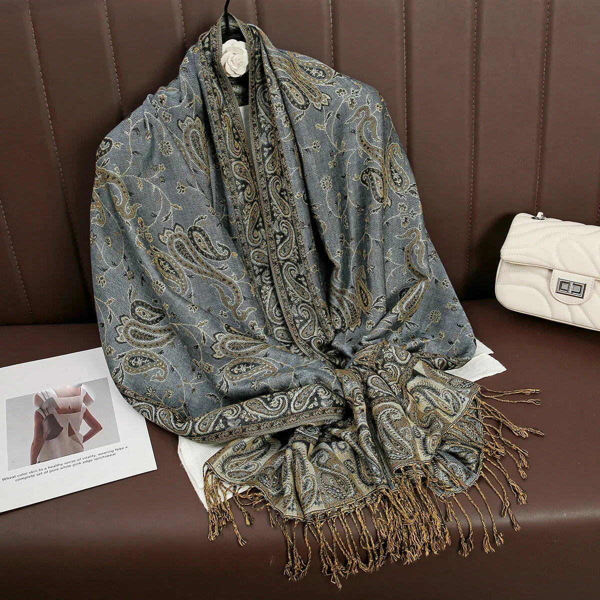 Tassel Design Paisley Jacquard Pashmina - Palm and Thread