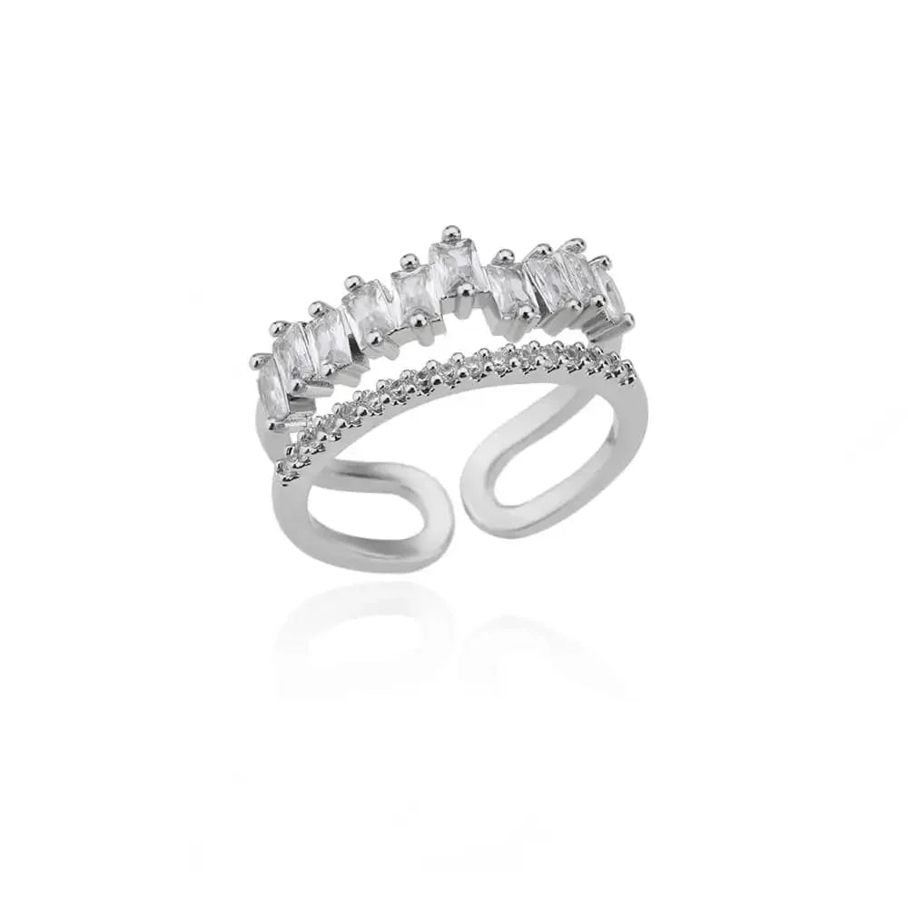 White Zircon Flower Leaf Shape Stainless Steel Ring - Palm and Thread