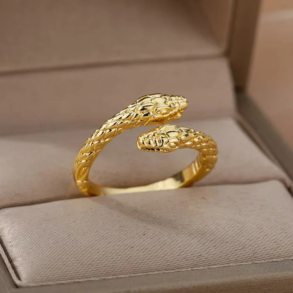 Gold Plated Stainless Steel Snake Ring - Palm and Thread