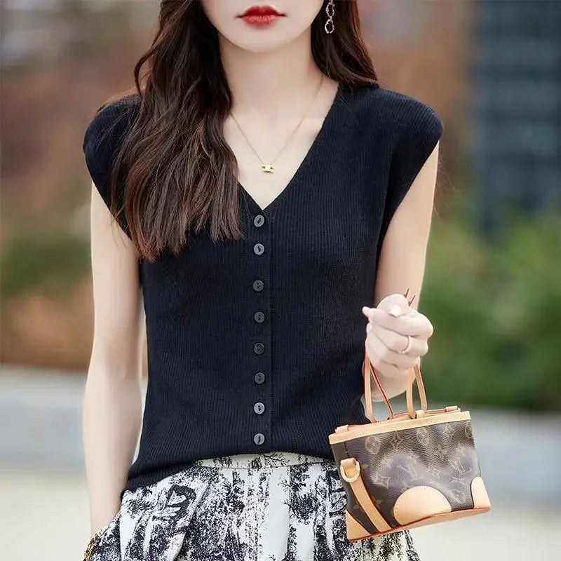 Knitted Suspenders Sleeveless V-Neck Cardigan - Palm and Thread