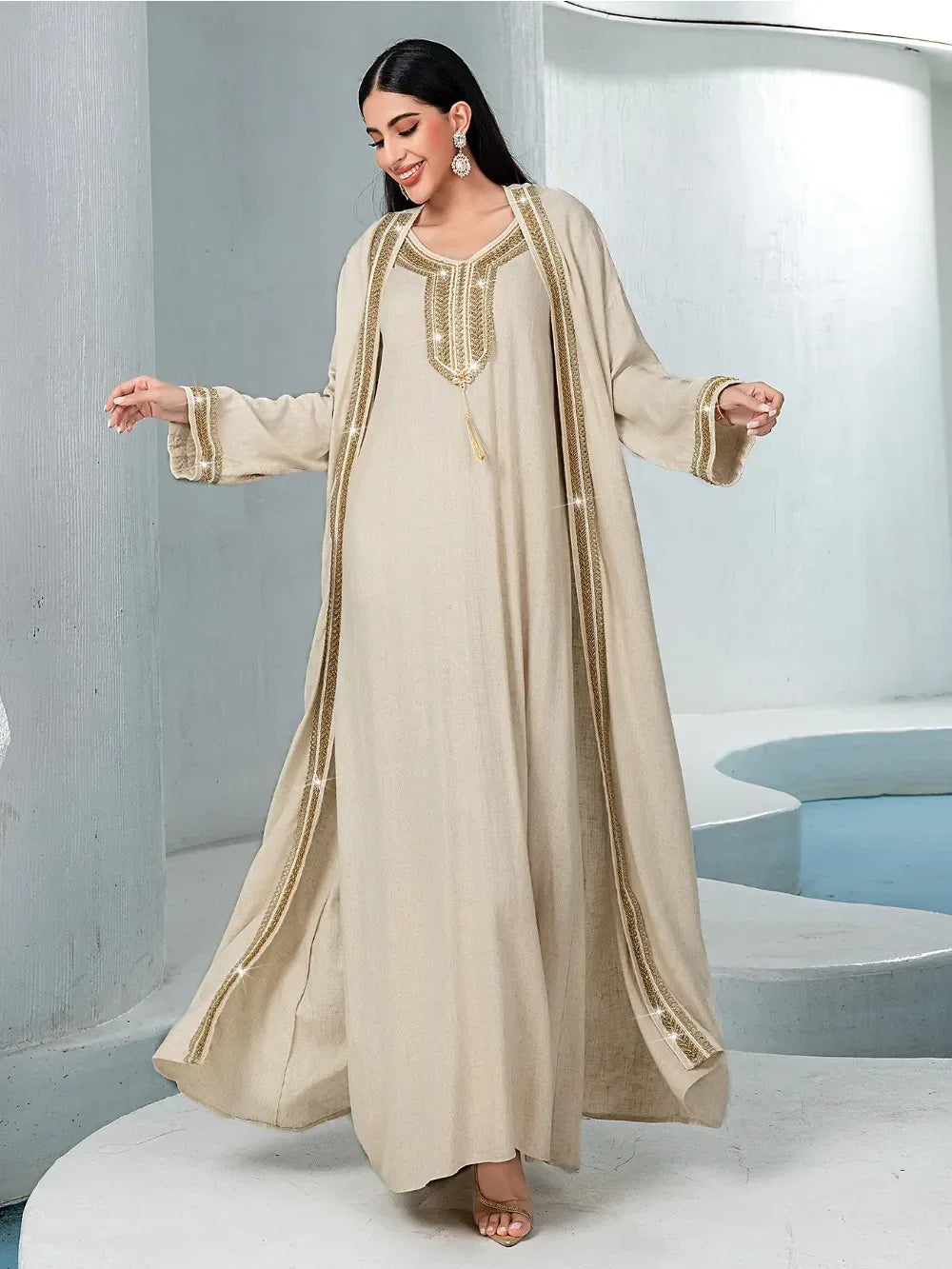 Abaya 2 Piece Set Diamond Party Long Dress - Palm and Thread