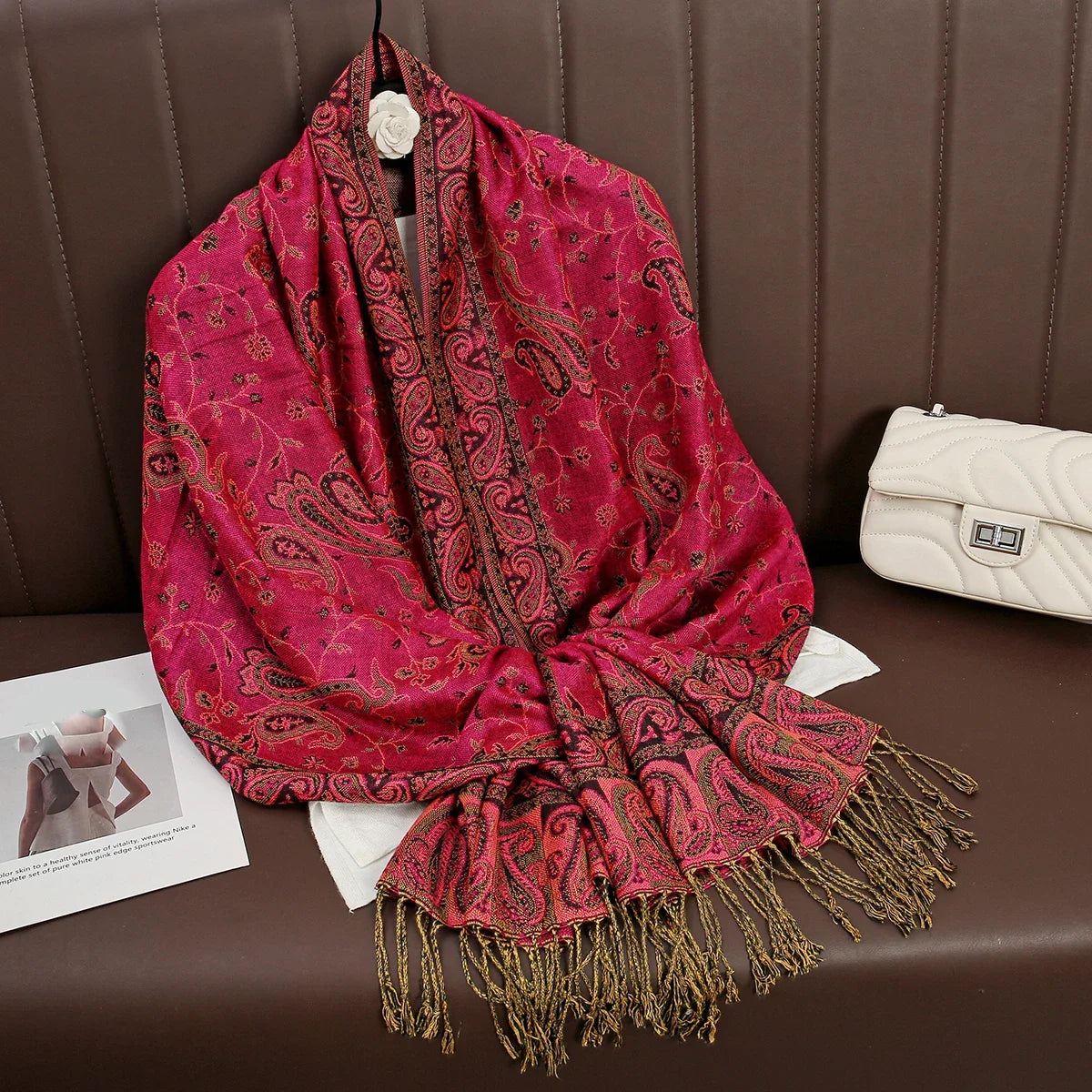 Tassel Design Paisley Jacquard Pashmina - Palm and Thread