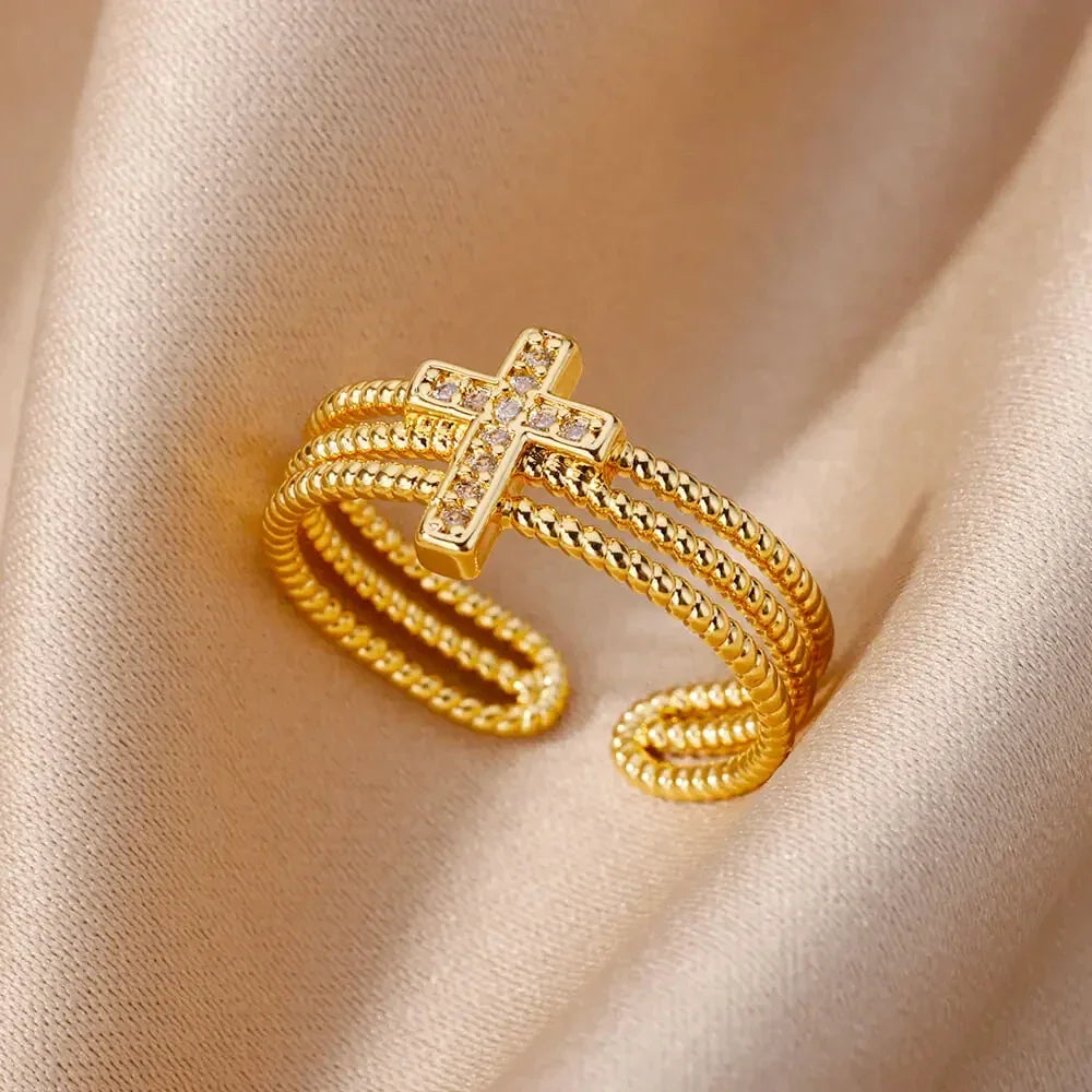 Gold Color Hollow out Open Finger Ring - Palm and Thread