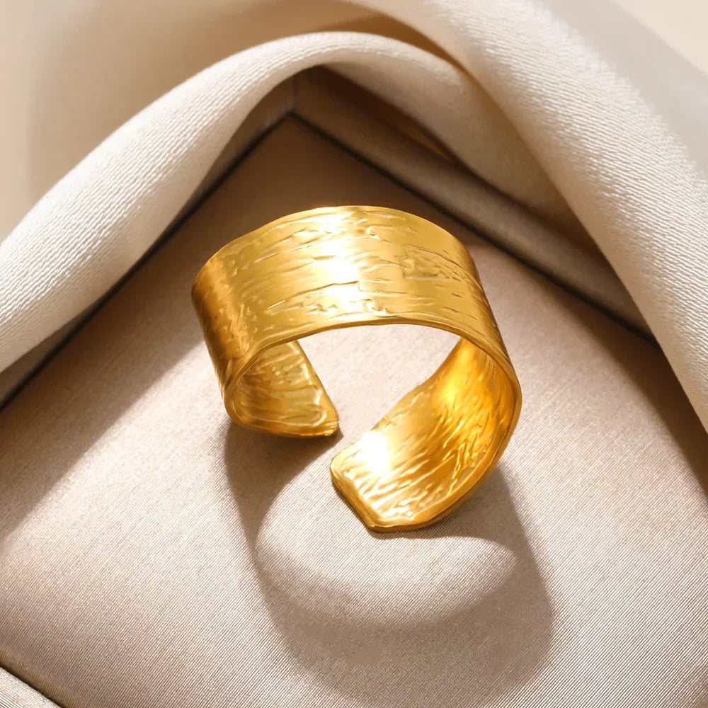 Stainless Steel Heart Wide Ring Adjustable - Palm and Thread
