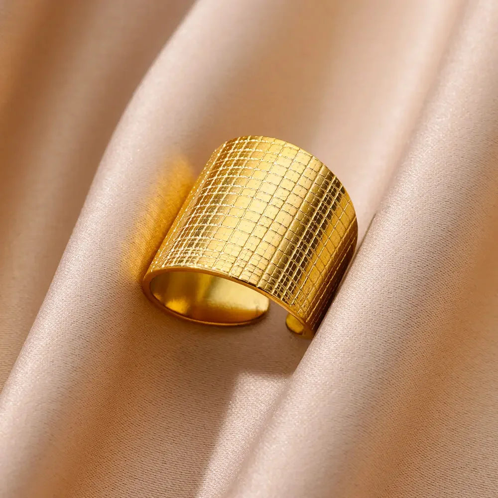 Stainless Steel Chunky Wide Ring - Palm and Thread