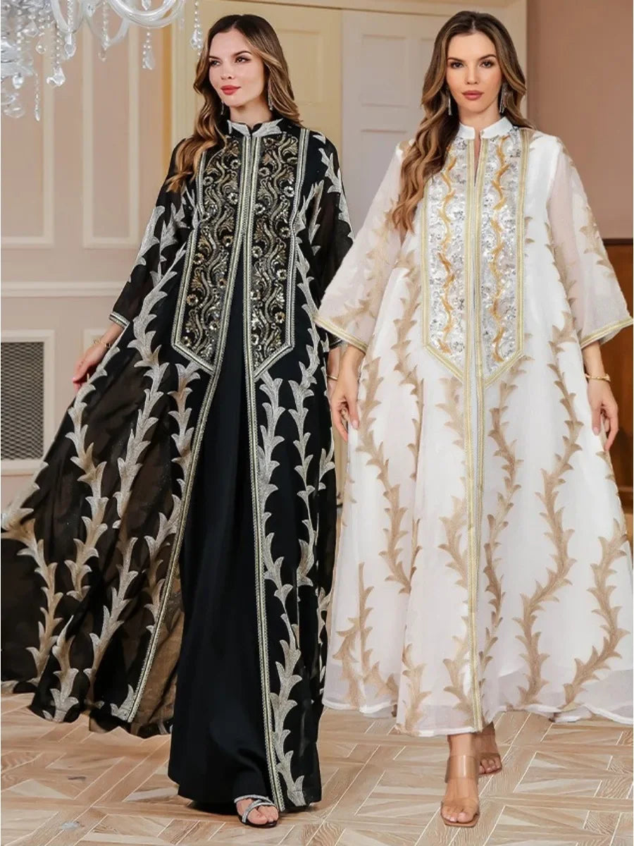 Mesh Embroidery Abaya Dress - Palm and Thread
