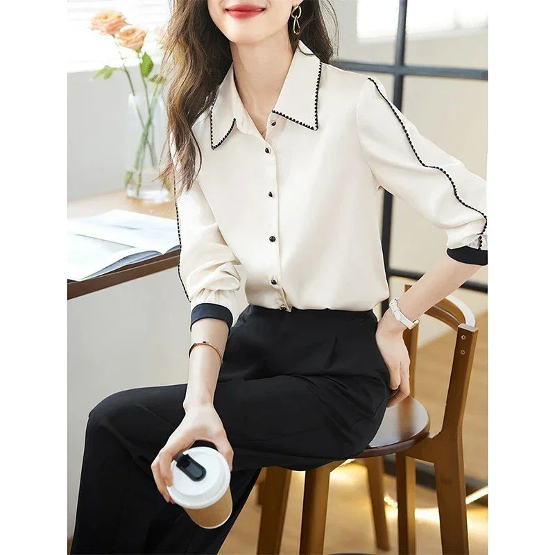 Polo-neck Elegant Patchwork Shirt - Palm and Thread