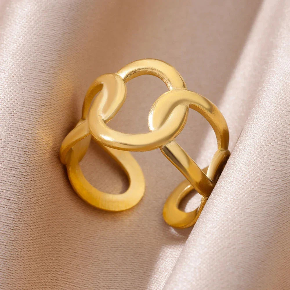 Stainless Steel Gold Color Open Gothic Ring - Palm and Thread