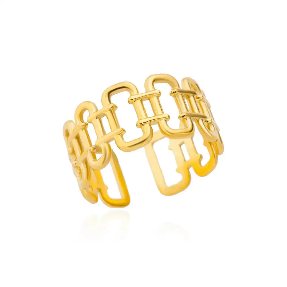 White Zircon Flower Leaf Shape Stainless Steel Ring - Palm and Thread