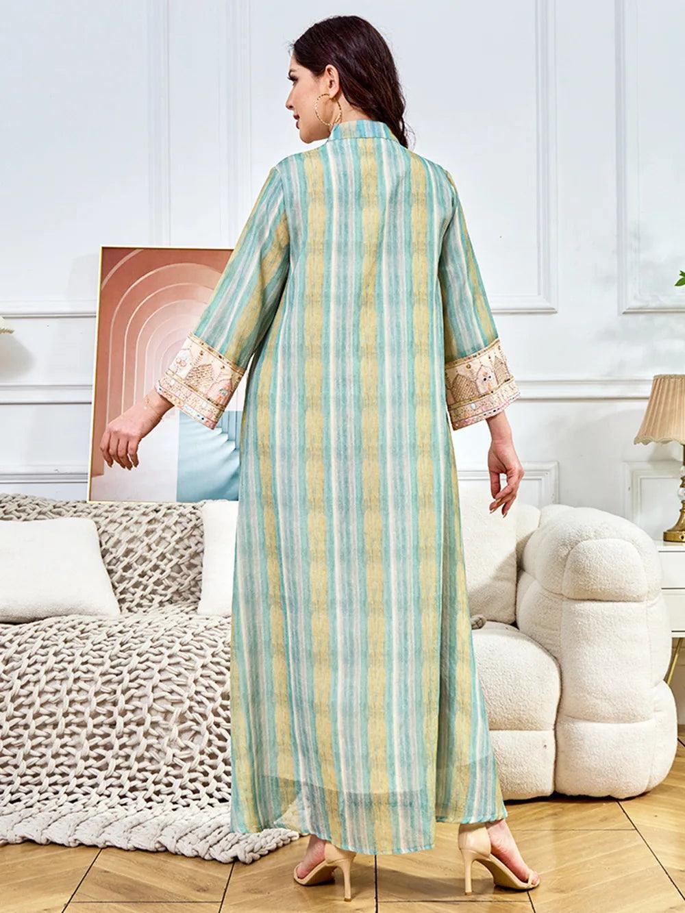 Abaya Sequins Embroidery Moroccan Kaftan Robe - Palm and Thread