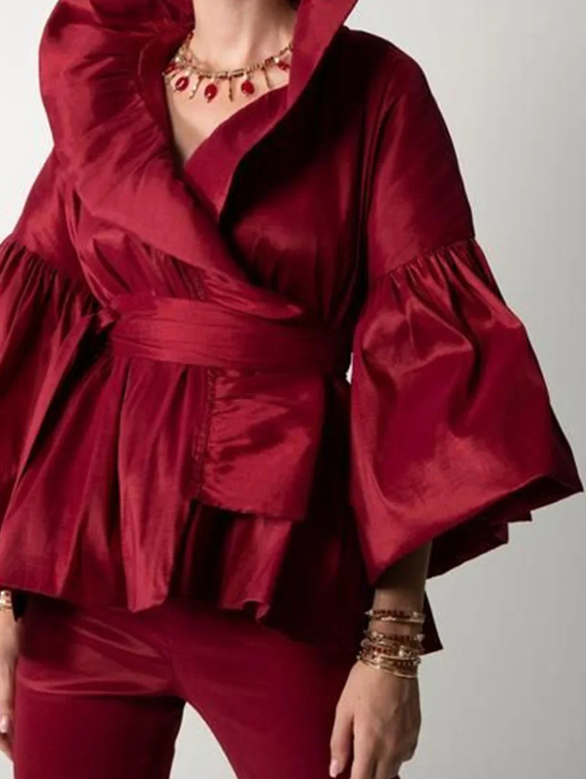 Casual Puff Long Sleeve Ruffles Blouse - Palm and Thread