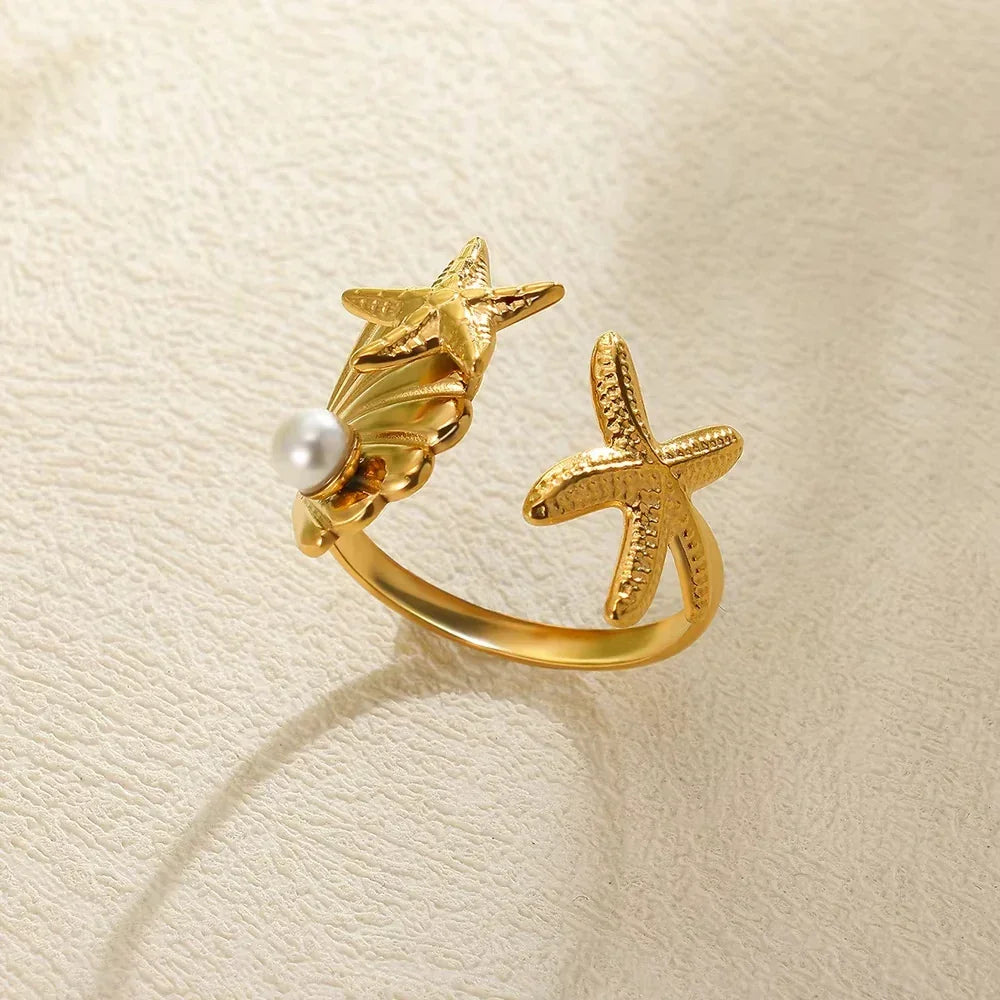 Ocean Starfish Shell Open Ring - Palm and Thread