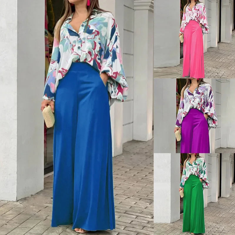 Fashion Shirt Elegant Wide Leg Pants Set - Palm and Thread