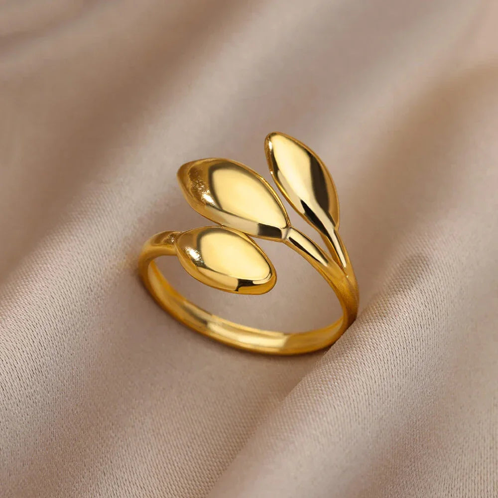 Stainless Steel Gold Color Open Gothic Ring - Palm and Thread
