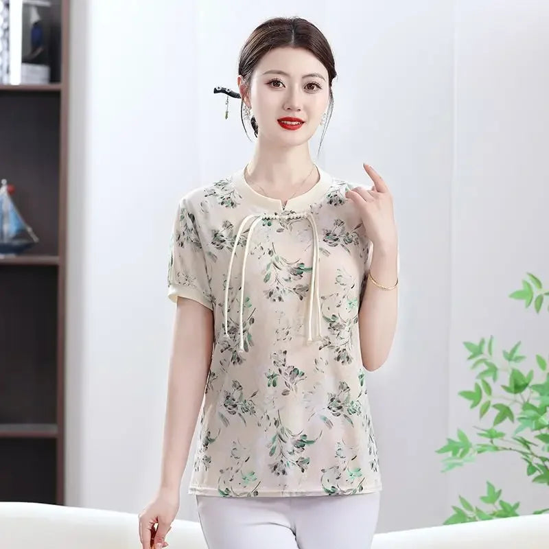 New Short Sleeve Loose Top Elegant National Style - Palm and Thread