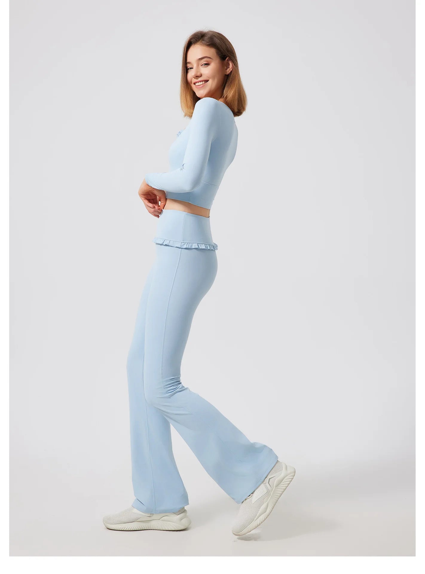 Padded Long Sleeve Crop Top & High Waist Flared Leggings