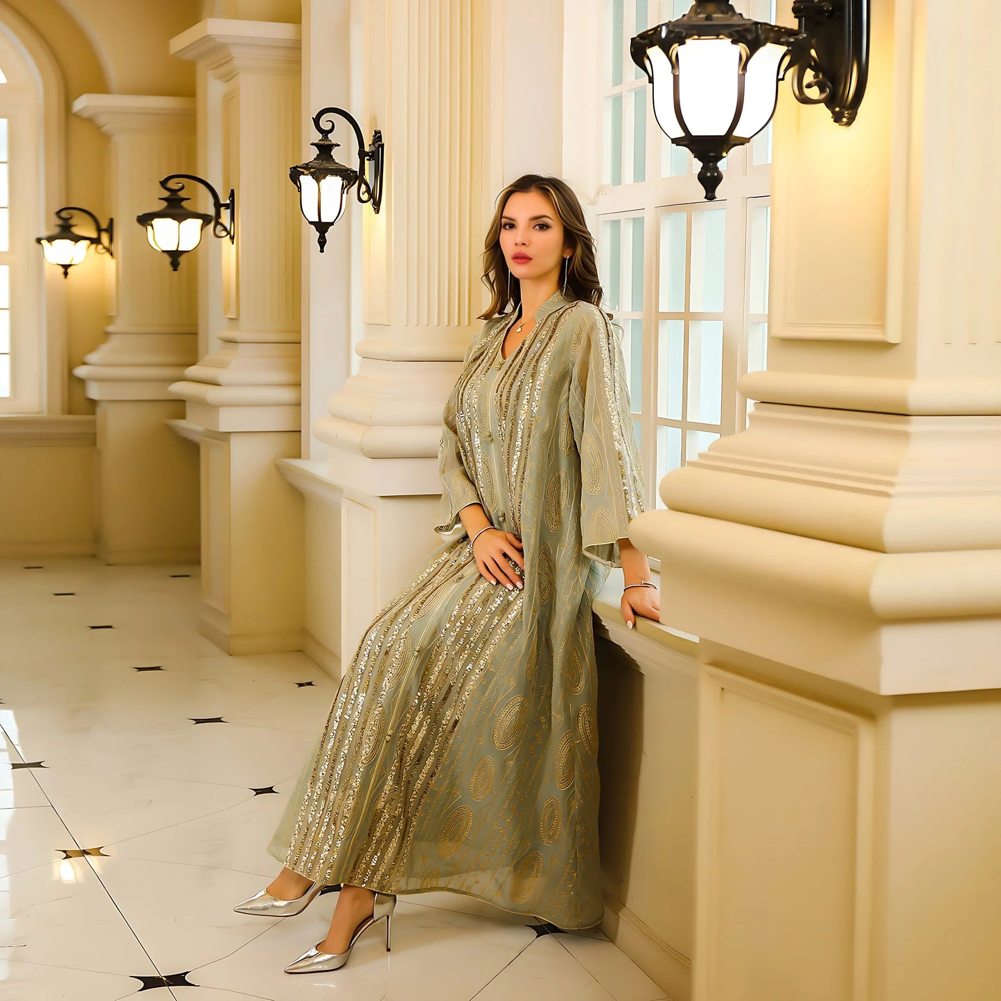 Fashion Elegant Long Sleeve Jalabiya Abaya - Palm and Thread
