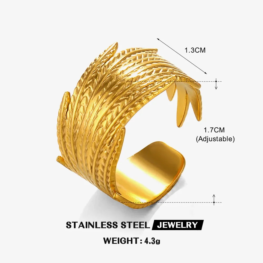 Multiple Styles Stainless Steel Geometric Texture Wide Ring - Palm and Thread