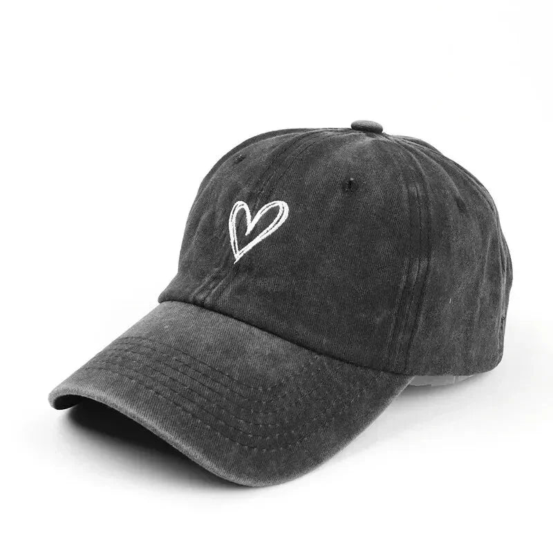 Versatile Peach Heart Embroidery Washed Old Baseball Hat - Palm and Thread