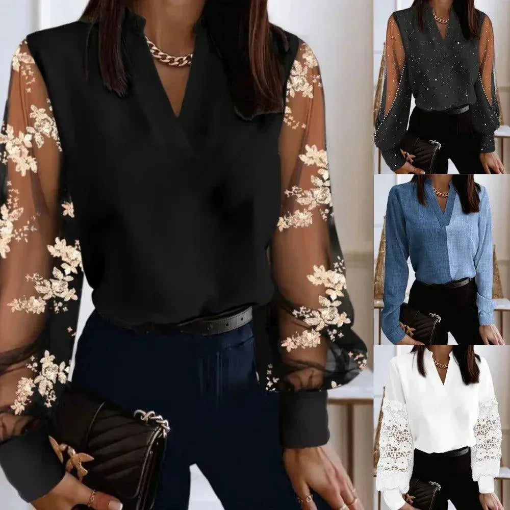 Lace Patchwork Pullover Blouse - Palm and Thread