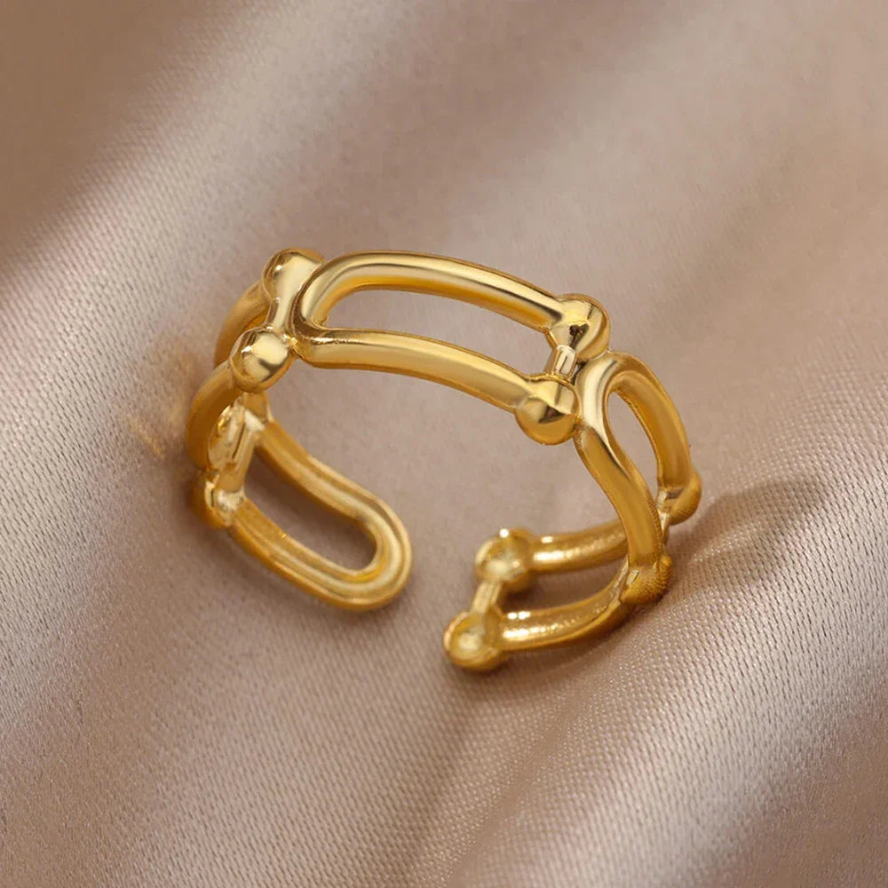 Stainless Steel Gold Color Open Gothic Ring - Palm and Thread
