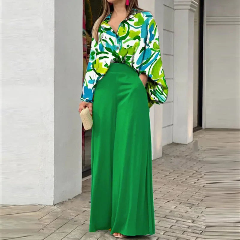 Fashion Shirt Elegant Wide Leg Pants Set - Palm and Thread