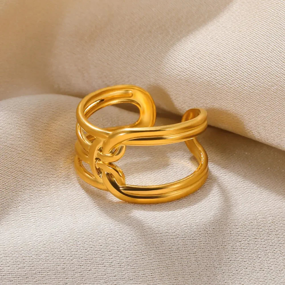 Stainless Steel Heart Wide Ring Adjustable - Palm and Thread
